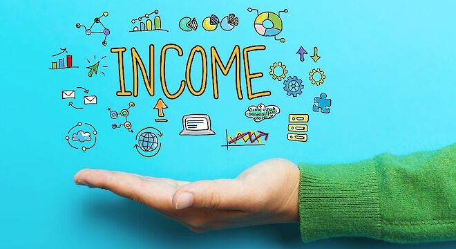 Handpalm naar boven met daarboven het woord 'INCOME' met sketchnotes erbij