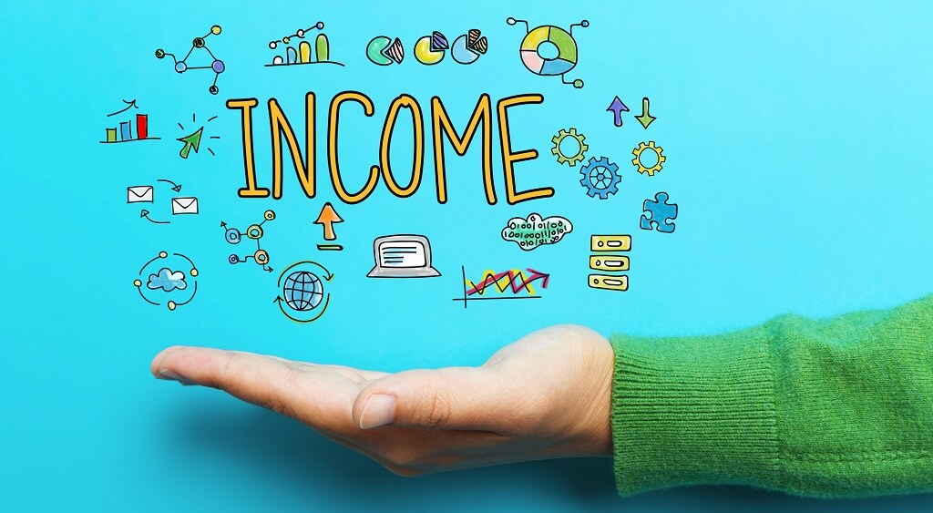Handpalm naar boven met daarboven het woord 'INCOME' met sketchnotes erbij
